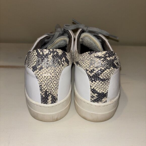 P448 White Leather Snakeskin Detail Low Top Lace-Up Sneakers Women's Size 39 - Picture 2 of 15